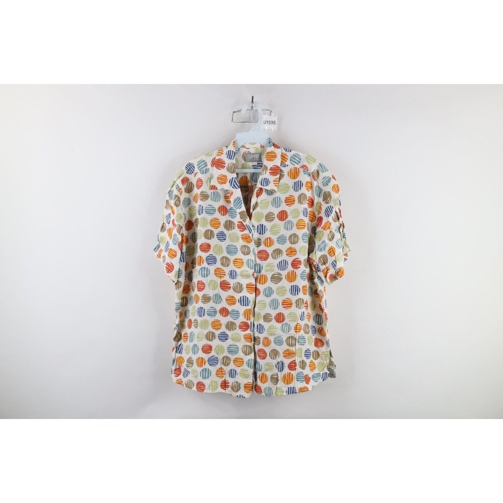 Vintage 90s Esprit Womens Medium Polka Dot Looped Collar Button Shirt Rayon